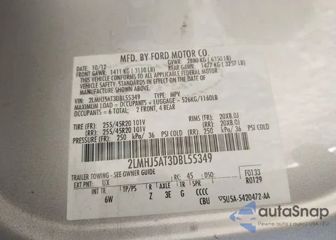 2013 Lincoln Mkt Ecoboost z USA, uszkodzony, nr VIN 2LMHJ5AT3DBL55349